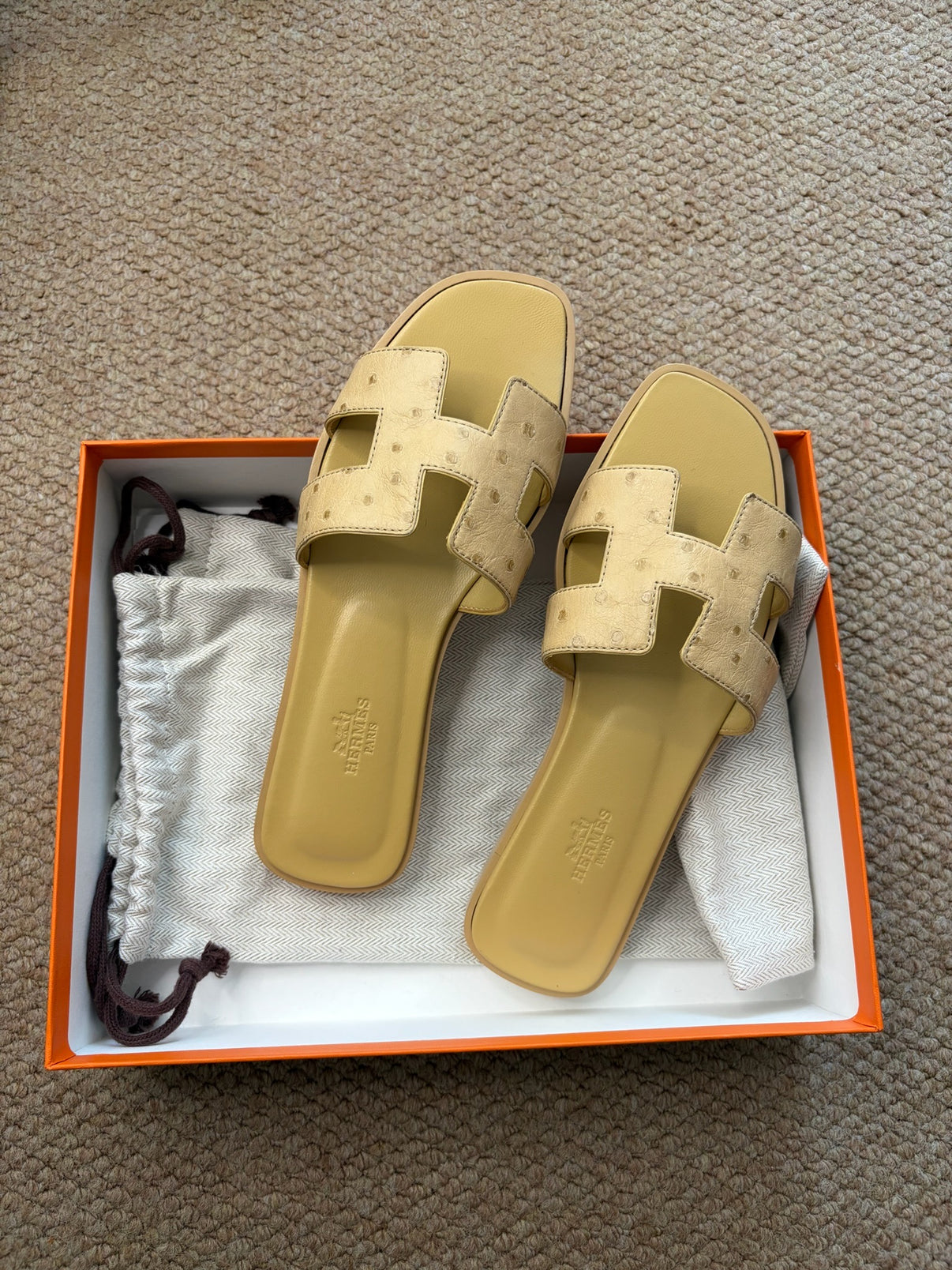 Size 38 - Hermes Oran Sandals Yellow Ostrich Leather image 1