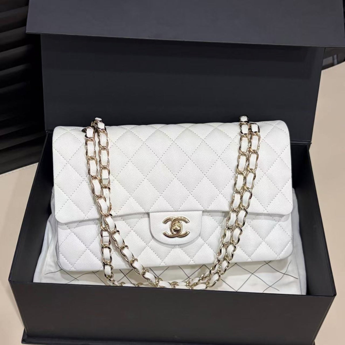 Chanel Classic Flap Bag - White GHW image 1
