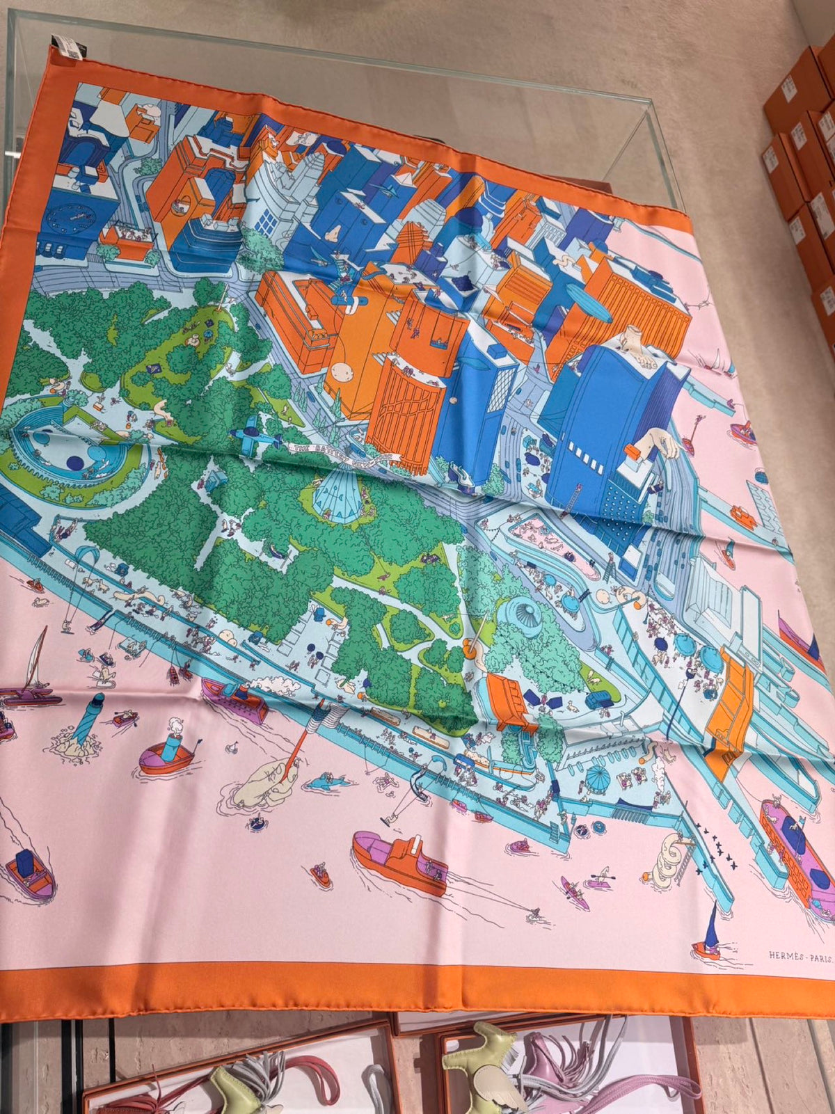 Hermès The Battery New York Silk Scarf 90 - Orange / Multicolor image 1