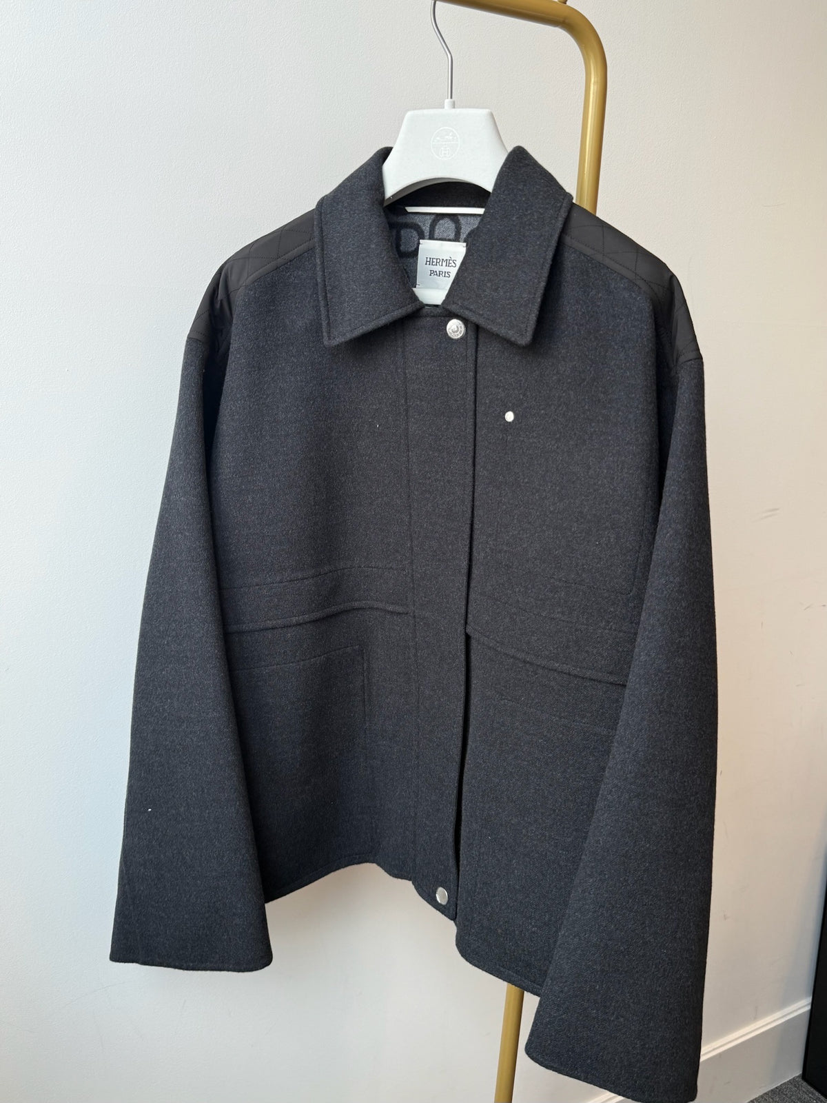 Size 40 - Hermès Manteau Court Laine DF Chaine Gris Obscur Short Wool Coat image 1