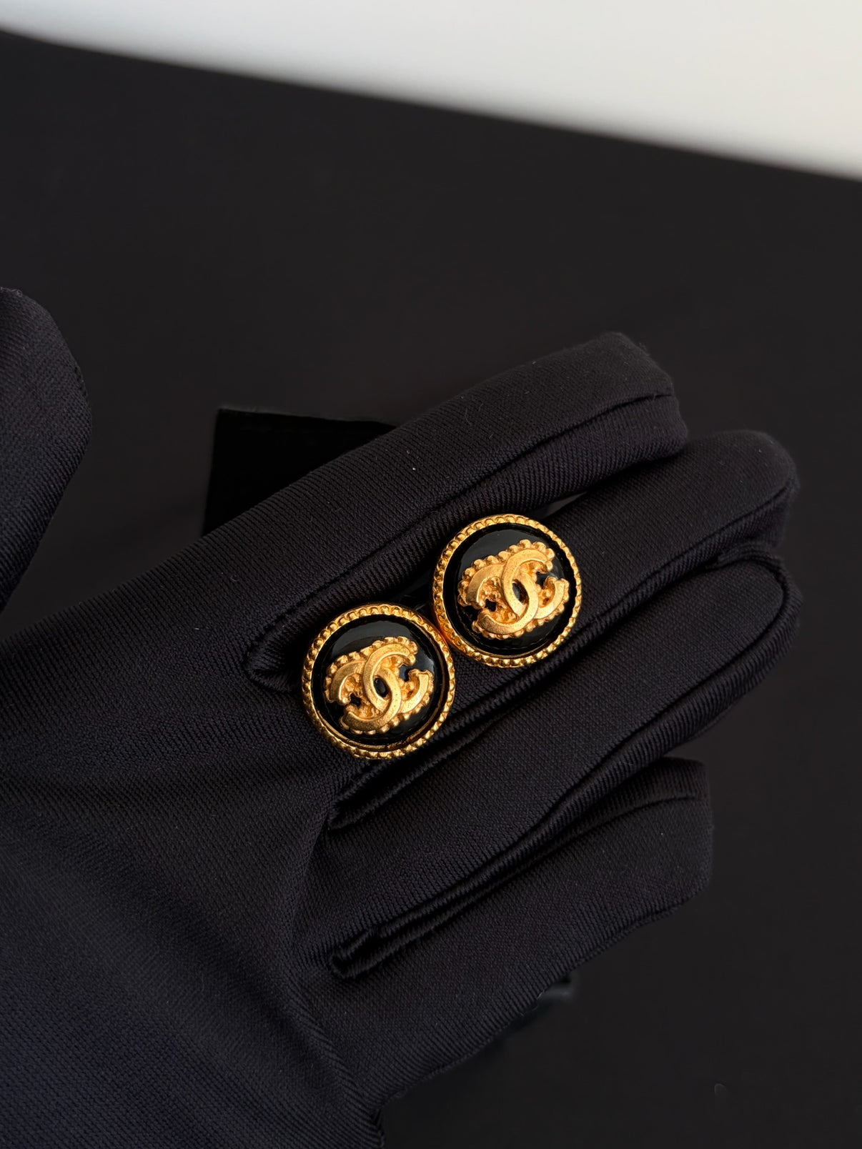 Chanel Black and Gold Filigree CC Button Ear Clips image 1