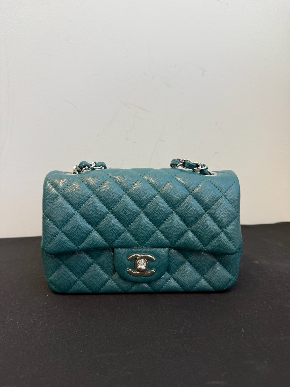 Chanel Quilted Mini Rectangular Flap - Teal Green Caviar Silver Hardware image 1