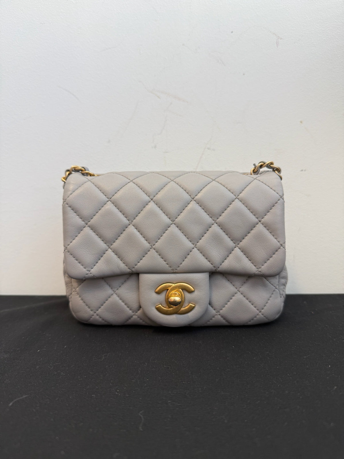 Chanel Square Classic Flap Bag - Grey With Gold Ball image 1