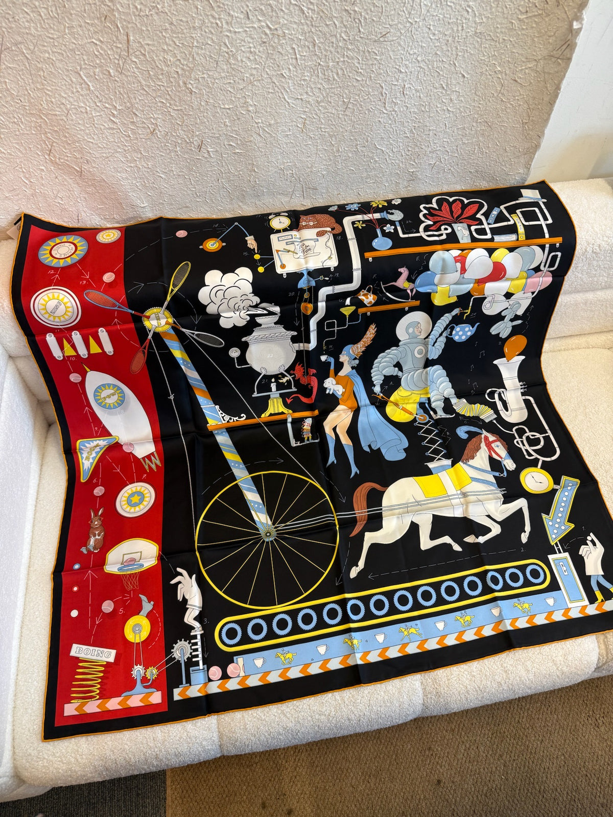 Hermès Tea For Two Silk Scarf 90 - Black / Rouge / Multicolor image 1