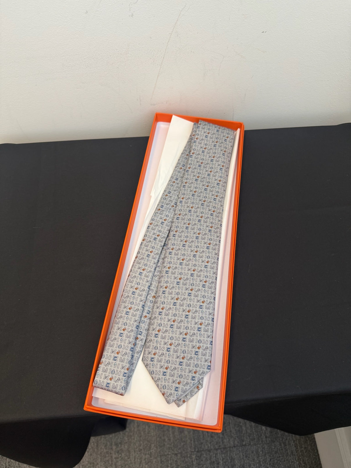 Hermès H Collection Twill Tie - Gris / Marine / Potiron image 1