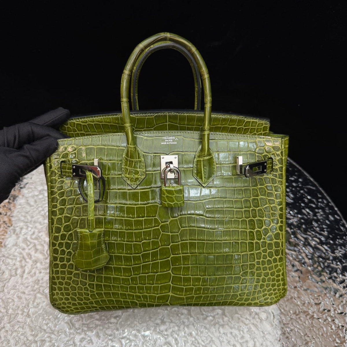 Hermès Birkin 25 Shiny Crocodile Porosus - Olive Green 6H image 8