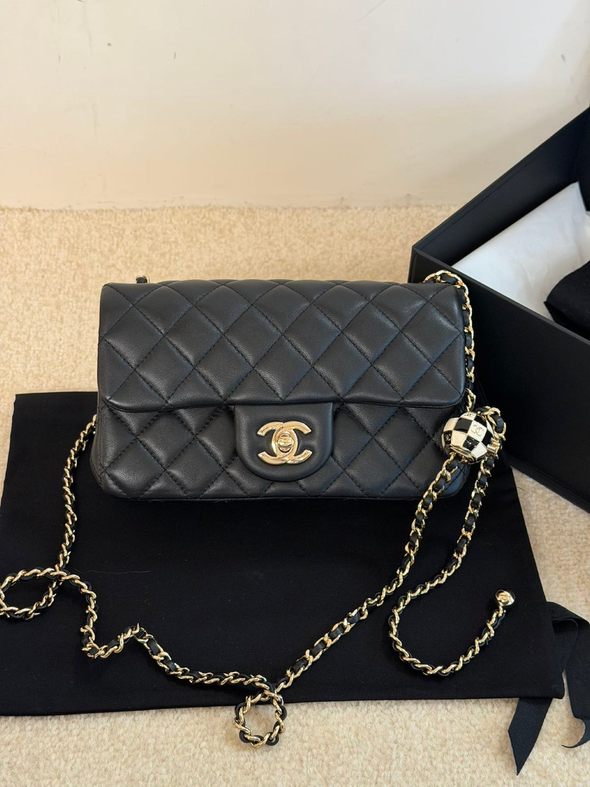 Chanel Quilted Lambskin Flap Bag - Black With Gold Ball Chain image 19