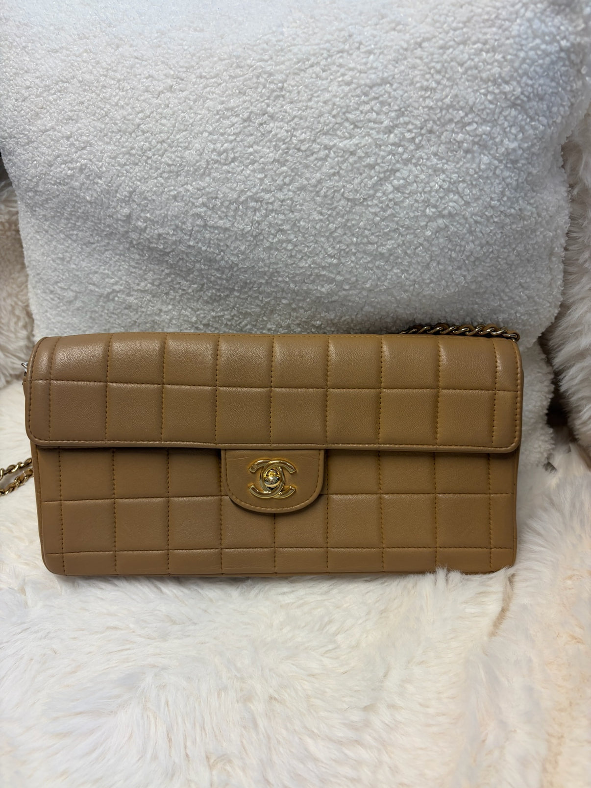 Chanel brown chain shoulder bag front view