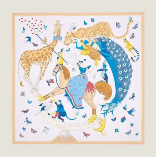 Hermes animal motif silk scarf main image
